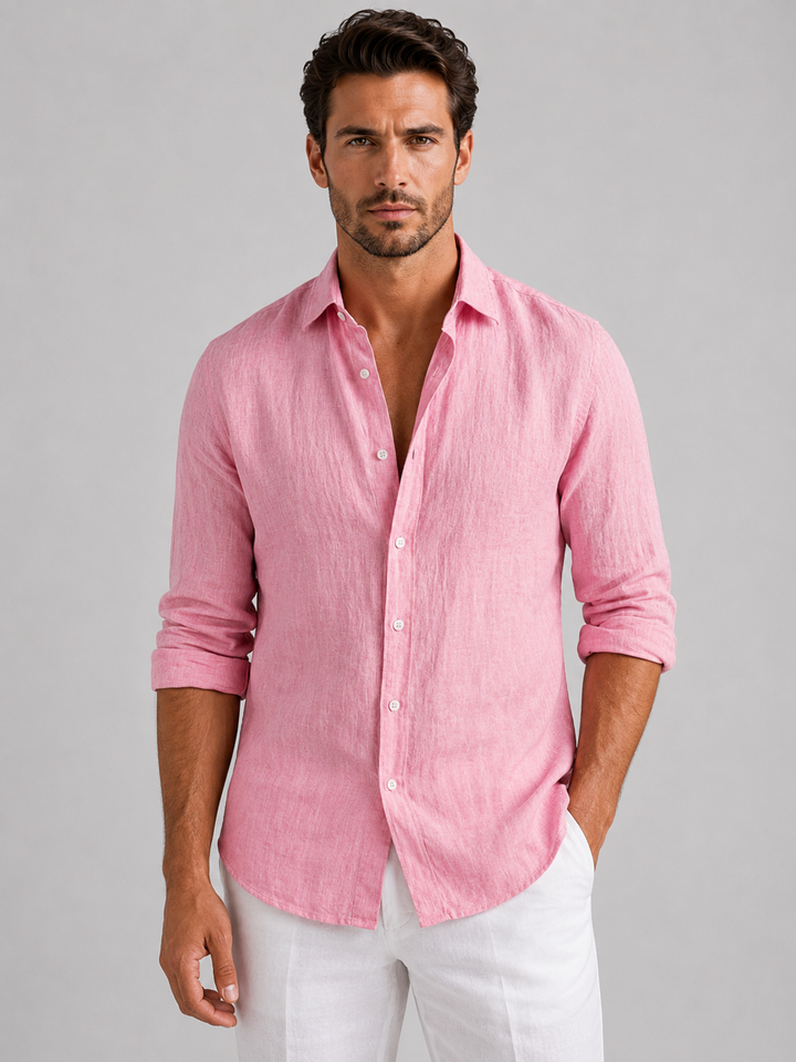 Heren linnen zomerhemd - comfortabele pasvorm - Roze