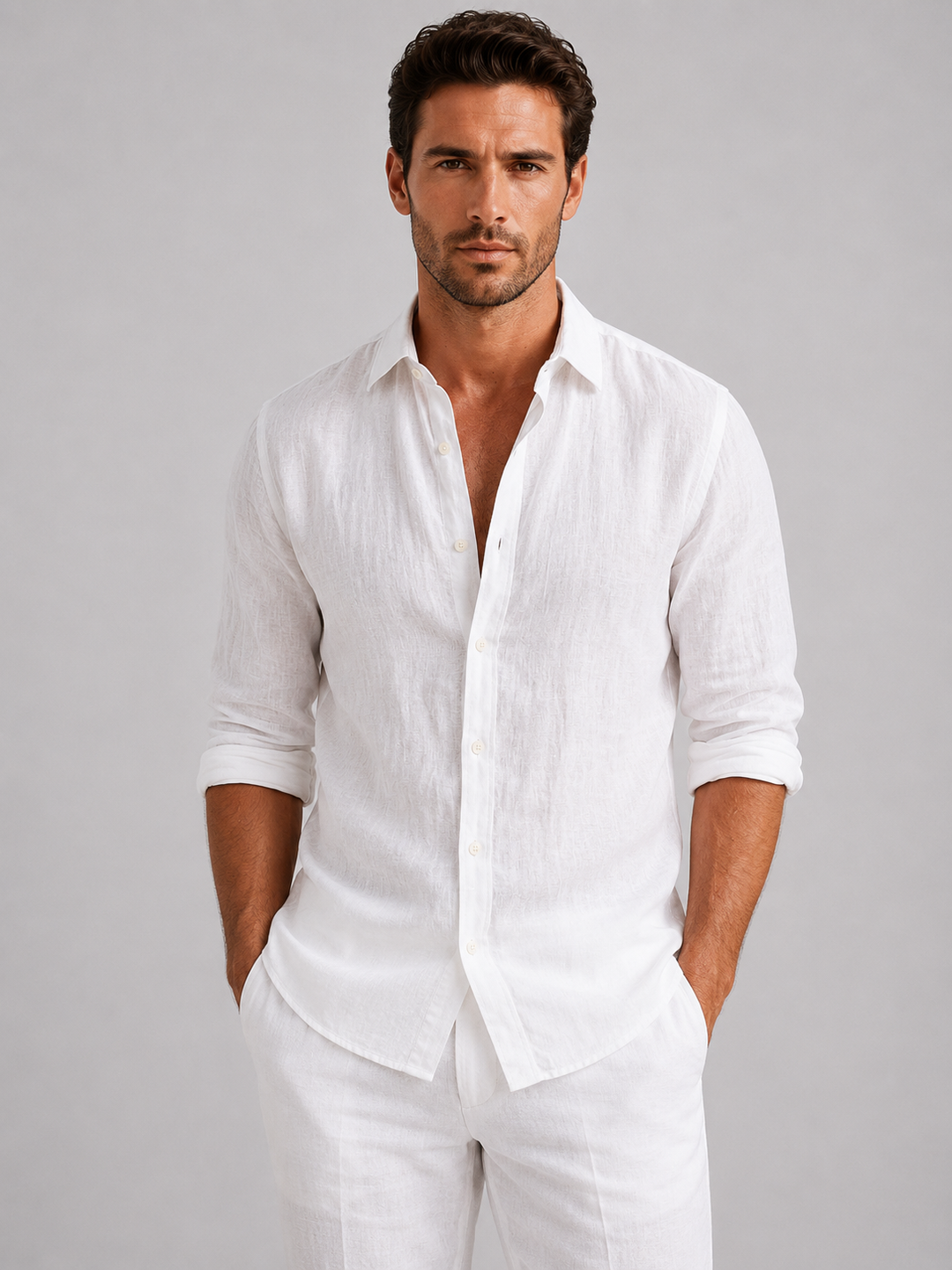 Heren linnen zomerhemd - comfortabele pasvorm - Wit