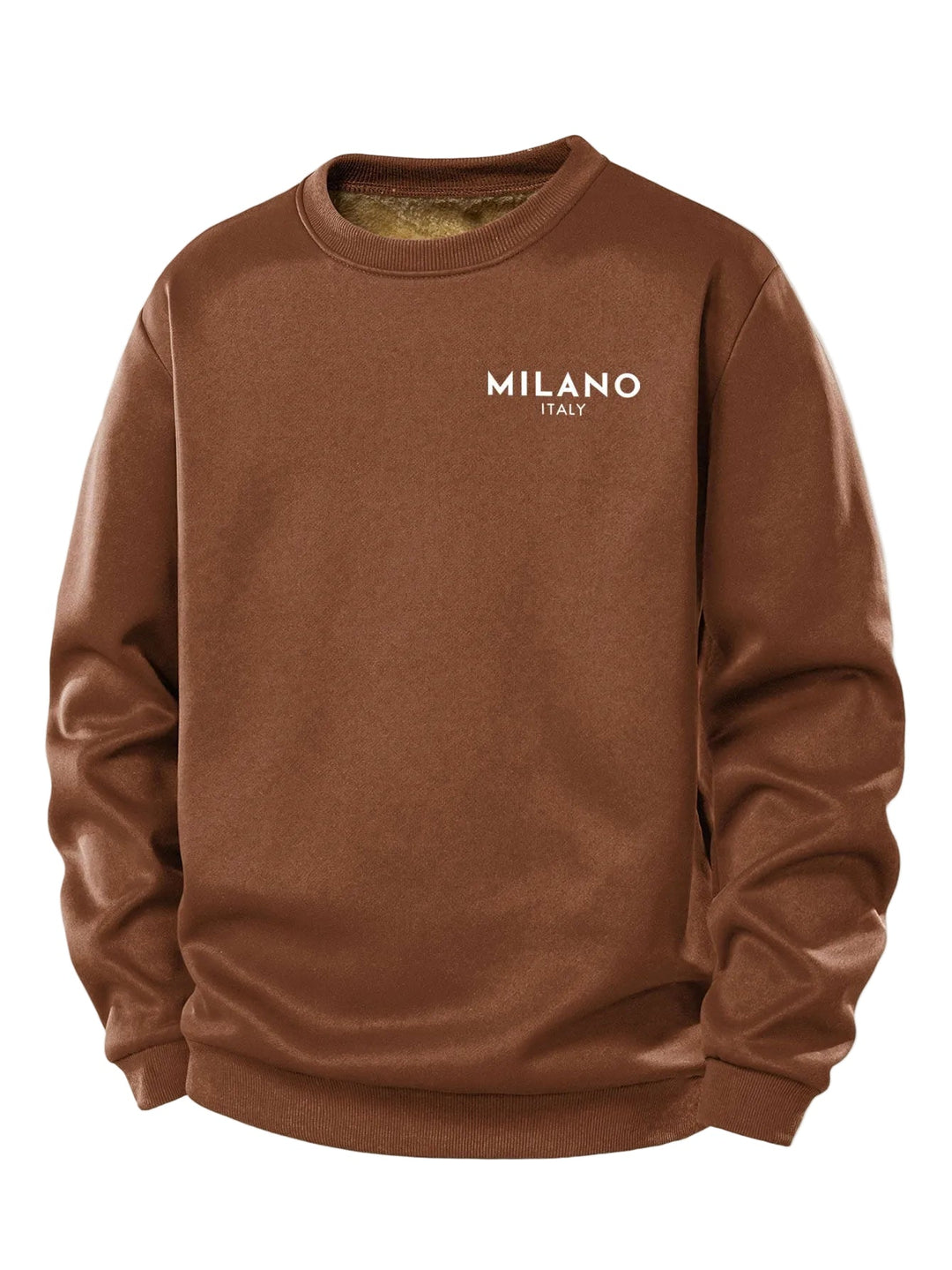 Heren Milano Print Teddy Fleece Sweatshirt in bruin, Casual Crew Neck