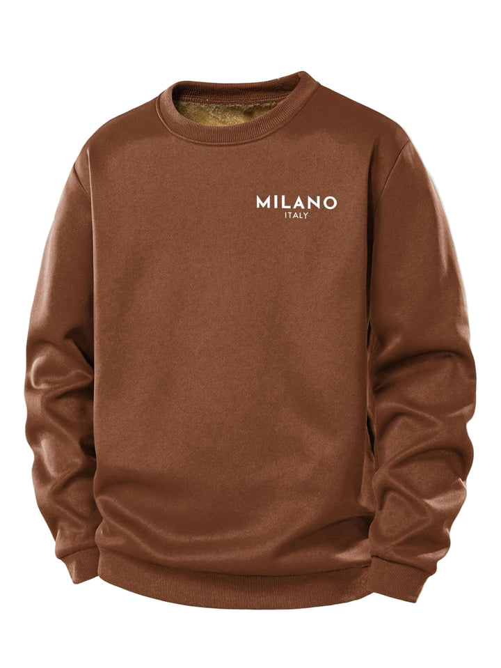 Heren Milano Print Teddy Fleece Sweatshirt in bruin, Casual Crew Neck