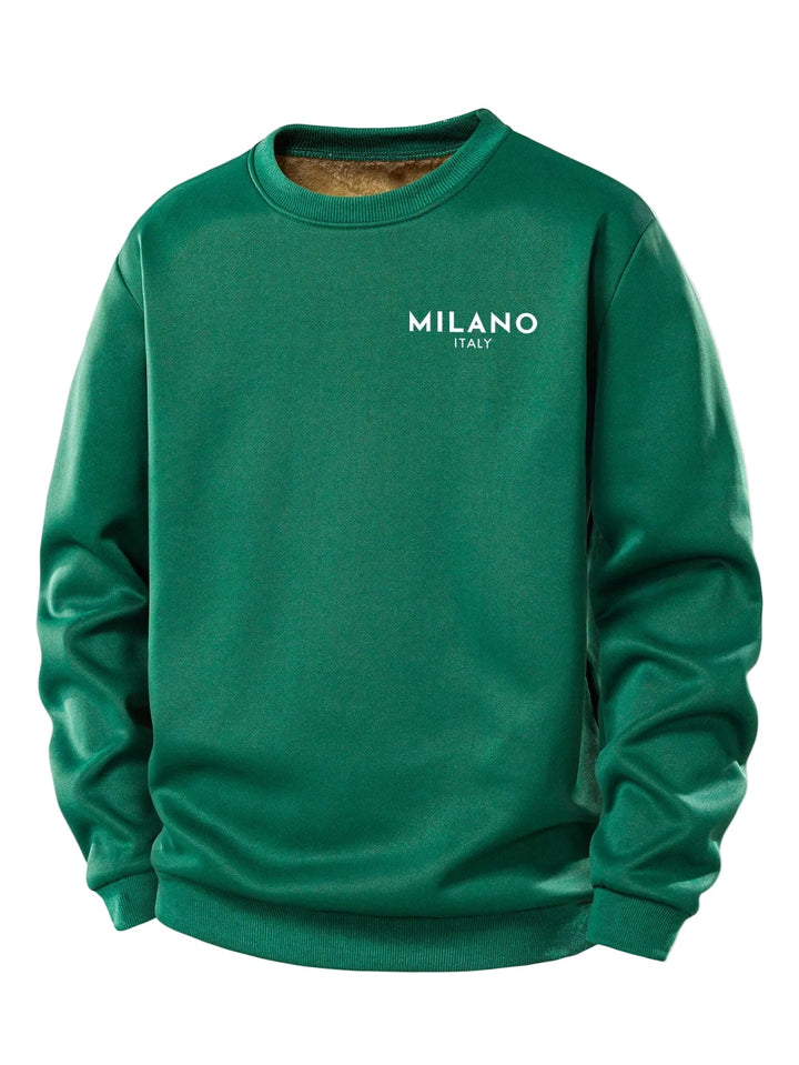Heren Milano Print Teddy Fleece Sweatshirt in donkergroen, Casual Crew Neck