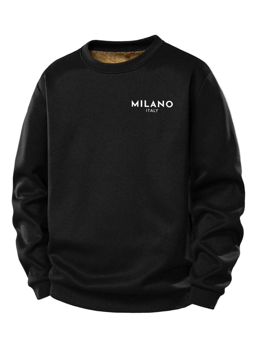 Heren Milano Print Teddy Fleece Sweatshirt in zwart, Casual Crew Neck