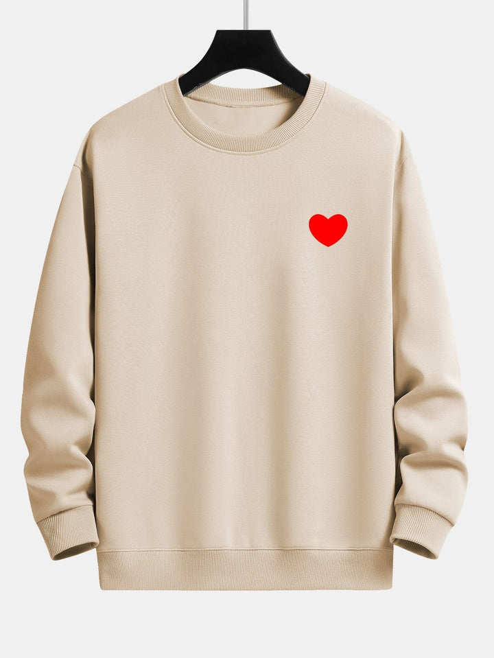Heren Minimalistische Hart Print Sweatshirt in beige, Relaxed Fit