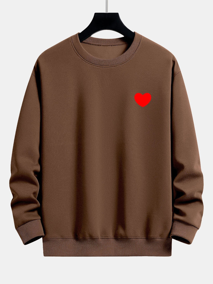 Heren Minimalistische Hart Print Sweatshirt in bruin, Relaxed Fit