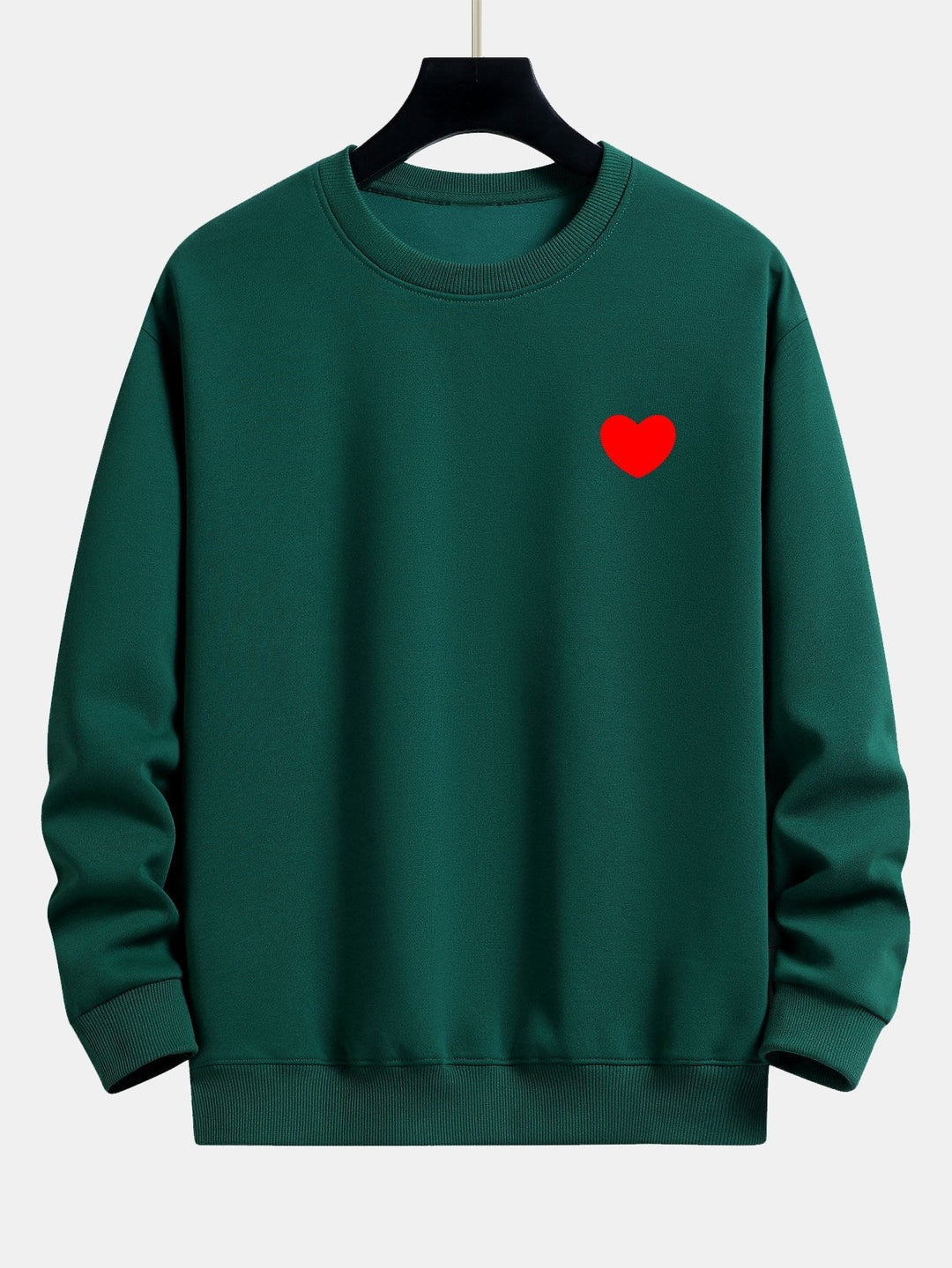 Heren Minimalistische Hart Print Sweatshirt in donkergroen, Relaxed Fit