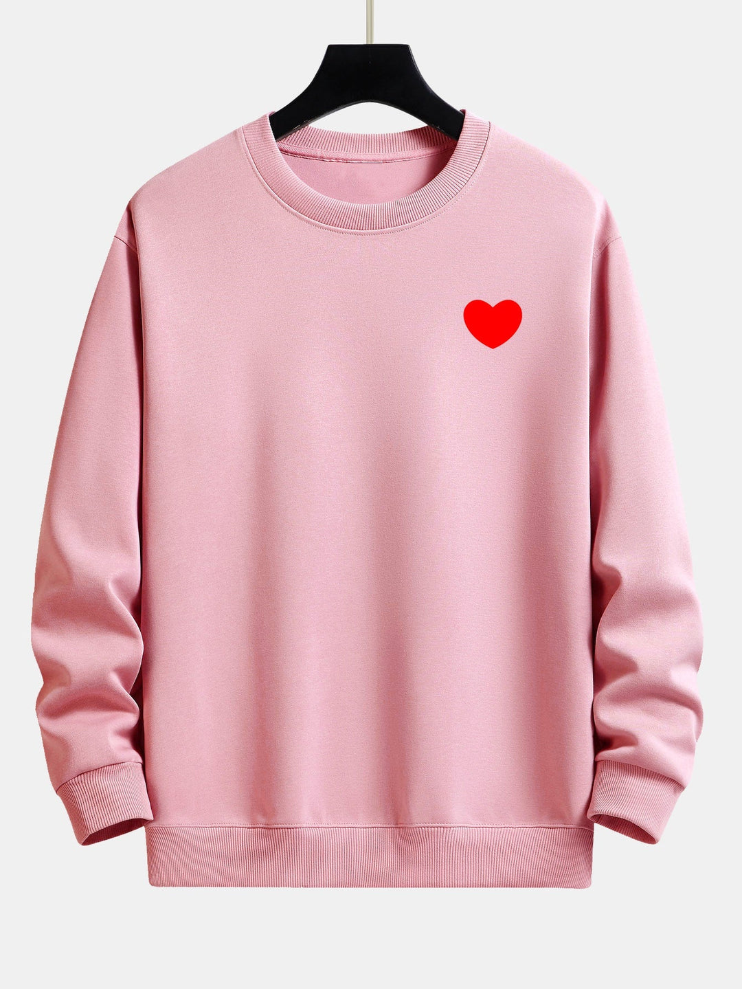 Heren Minimalistische Hart Print Sweatshirt in lichtroze, Relaxed Fit