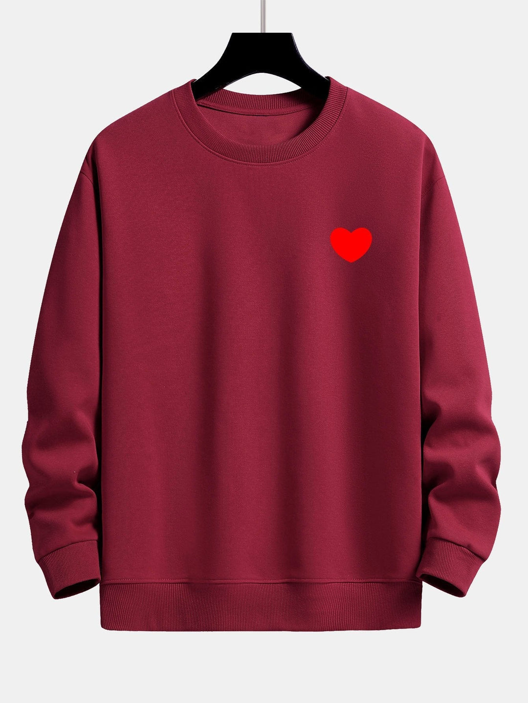 Heren Minimalistische Hart Print Sweatshirt in wijnrood, Relaxed Fit