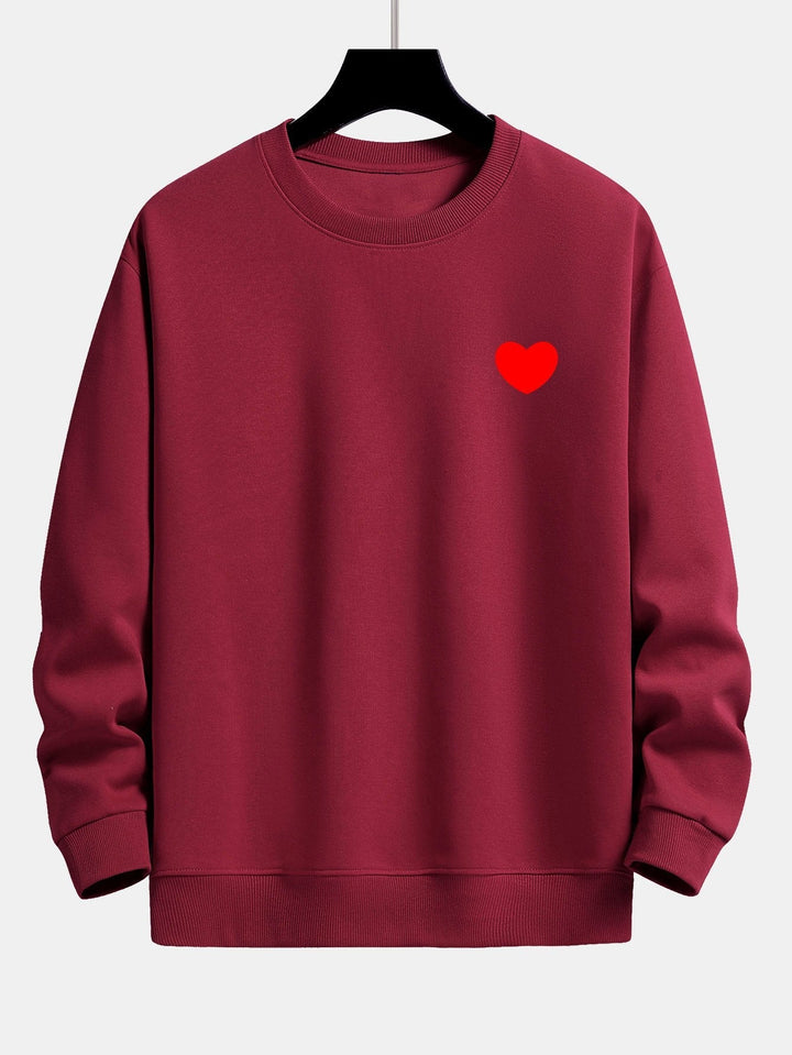 Heren Minimalistische Hart Print Sweatshirt in wijnrood, Relaxed Fit