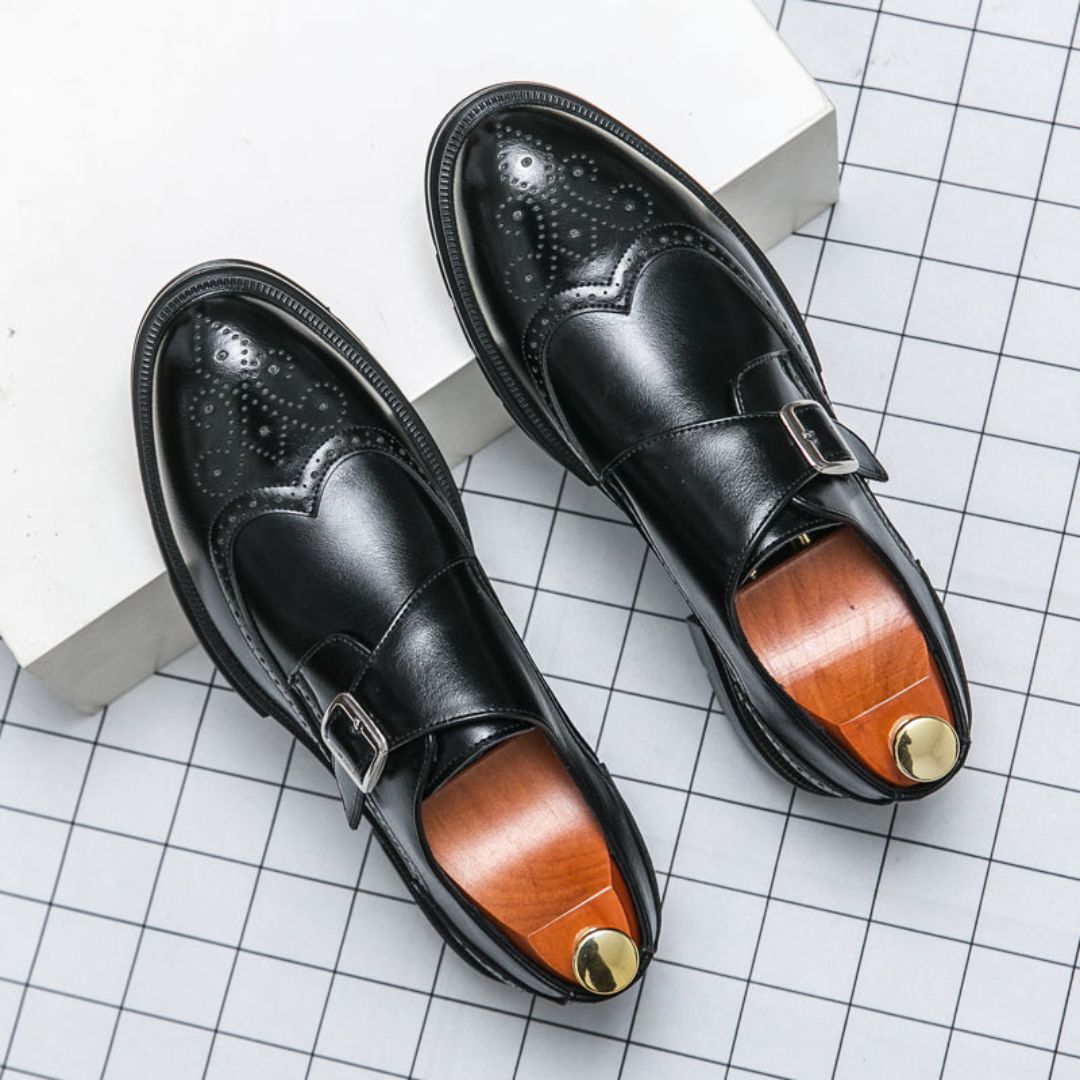 Heren Monk Strap Brogue Schoenen - Elegante Dagelijkse Stijl - Zwart