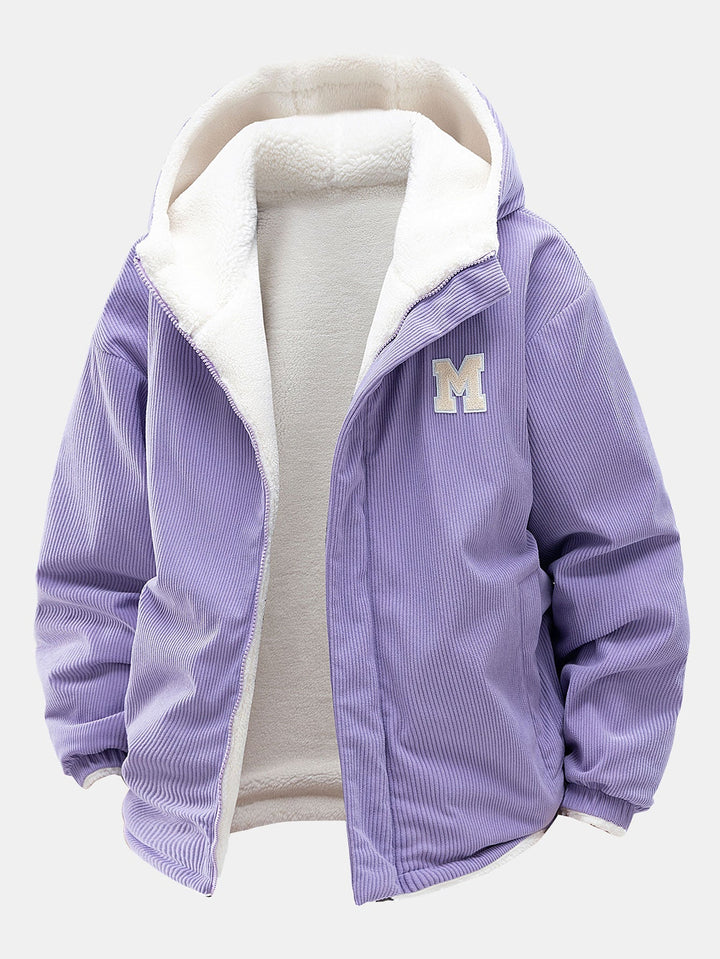 Heren Omkeerbare Corduroy Jas met Teddy Fleece in lichtpaars, Relaxed Fit