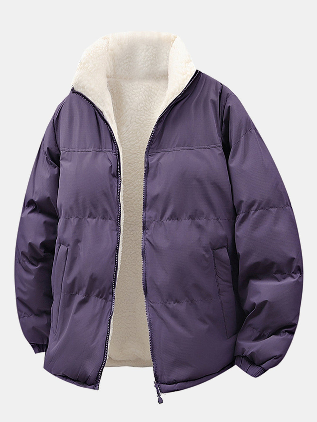 Heren Omkeerbare Teddy Fleece Pufferjack in paars, Comfortabele Winterjas