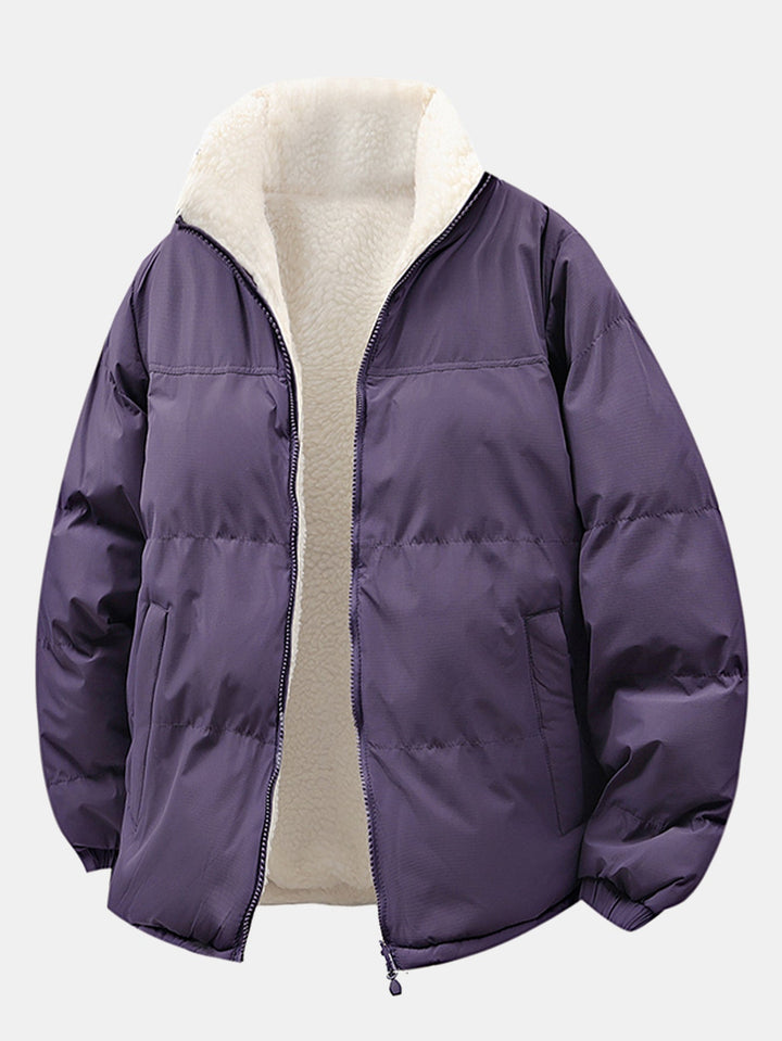 Heren Omkeerbare Teddy Fleece Pufferjack in paars, Comfortabele Winterjas