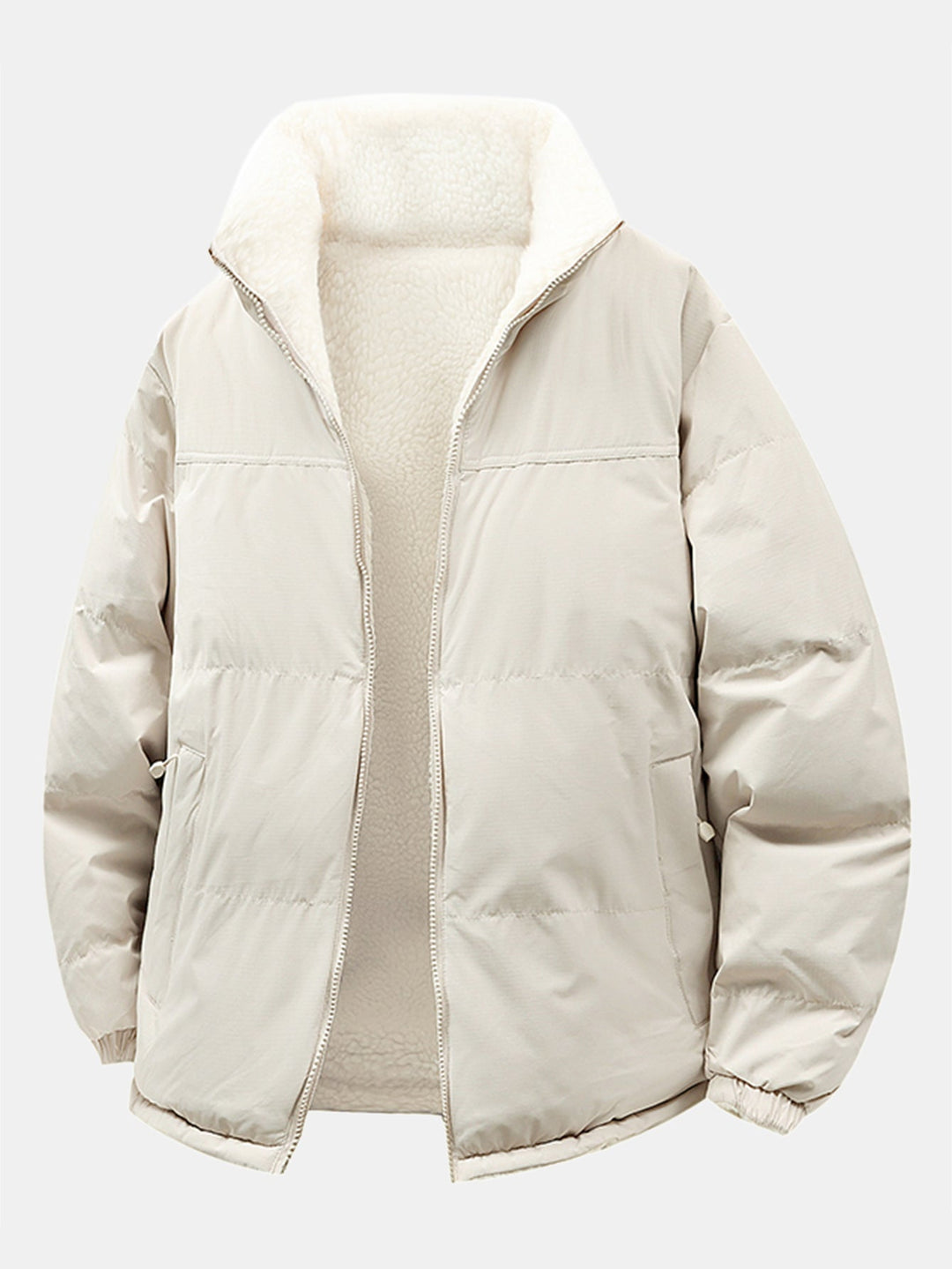 Heren Omkeerbare Teddy Fleece Pufferjack in wit, Comfortabele Winterjas