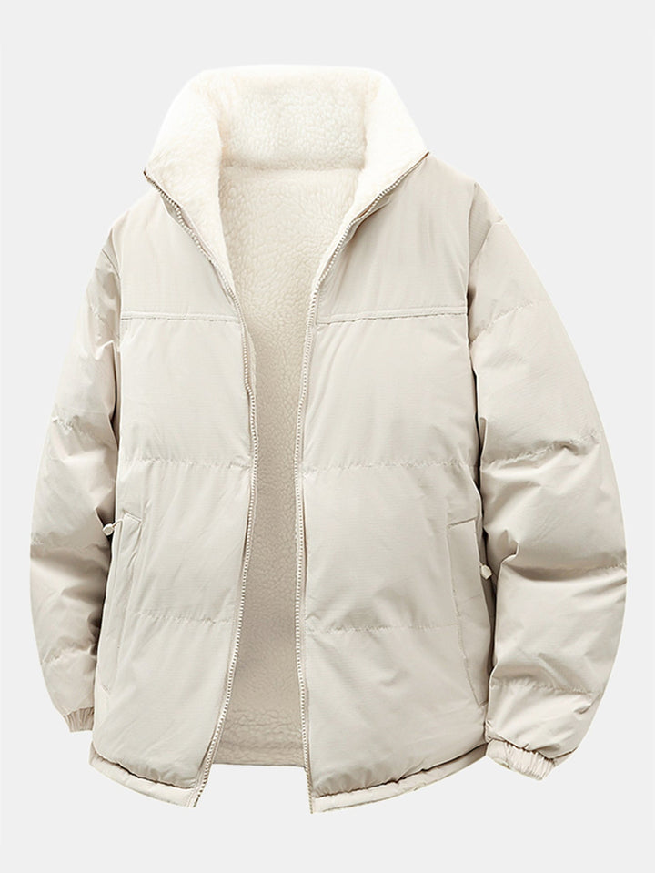 Heren Omkeerbare Teddy Fleece Pufferjack in wit, Comfortabele Winterjas