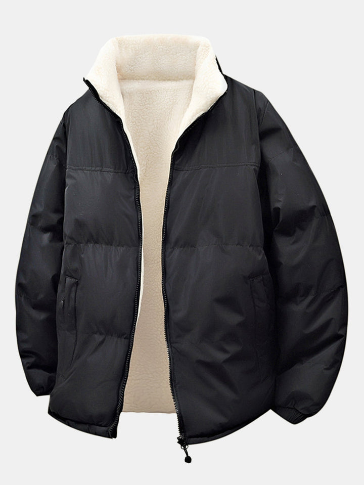 Heren Omkeerbare Teddy Fleece Pufferjack in zwart, Comfortabele Winterjas