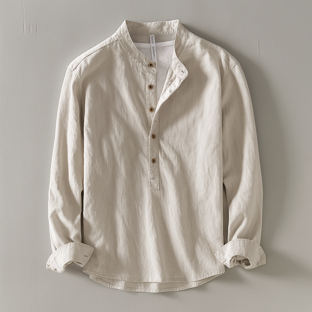 Heren Overhemd met Kraag en Knopen - Casual Linnen Look - Beige