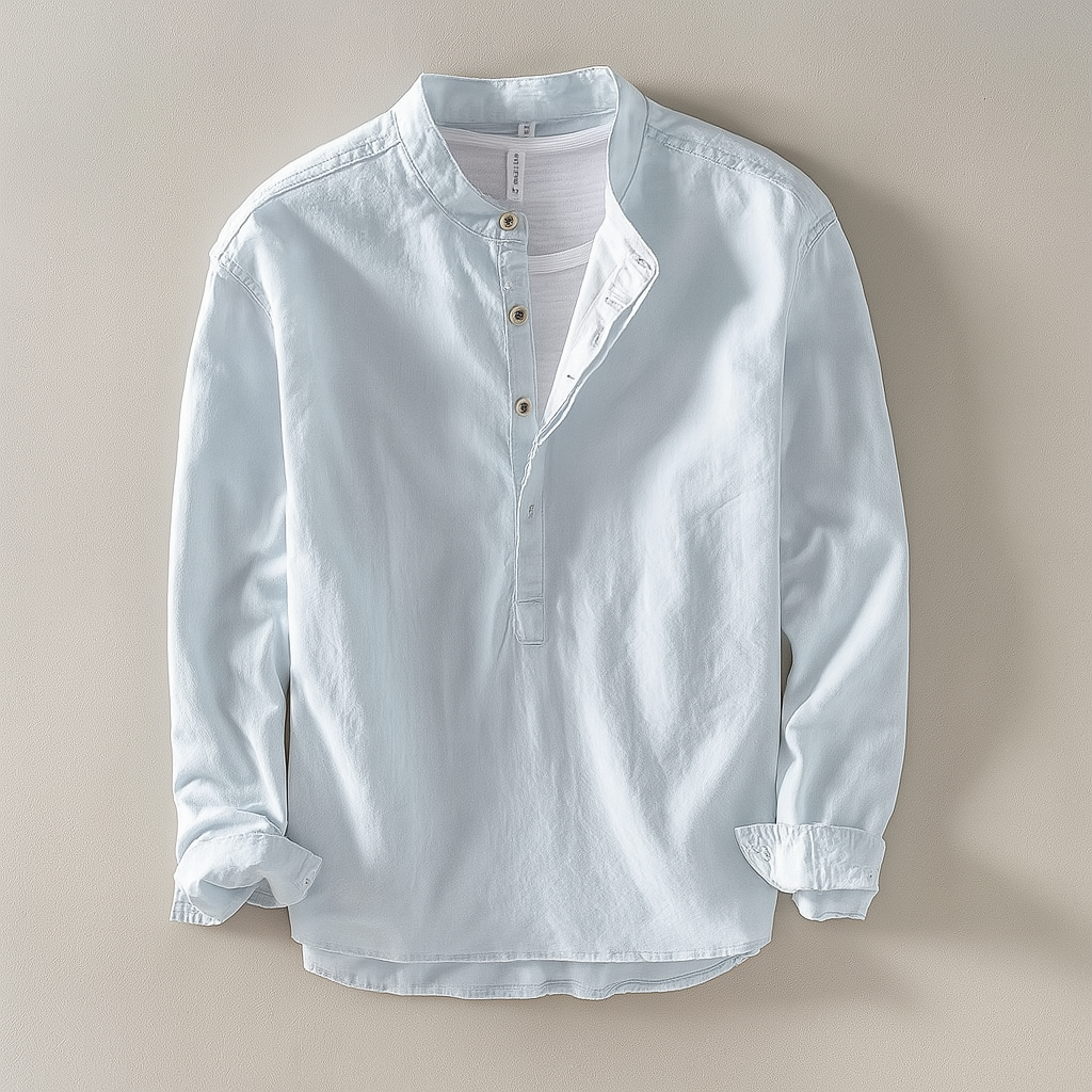 Heren Overhemd met Kraag en Knopen - Casual Linnen Look - Hemelsblauw