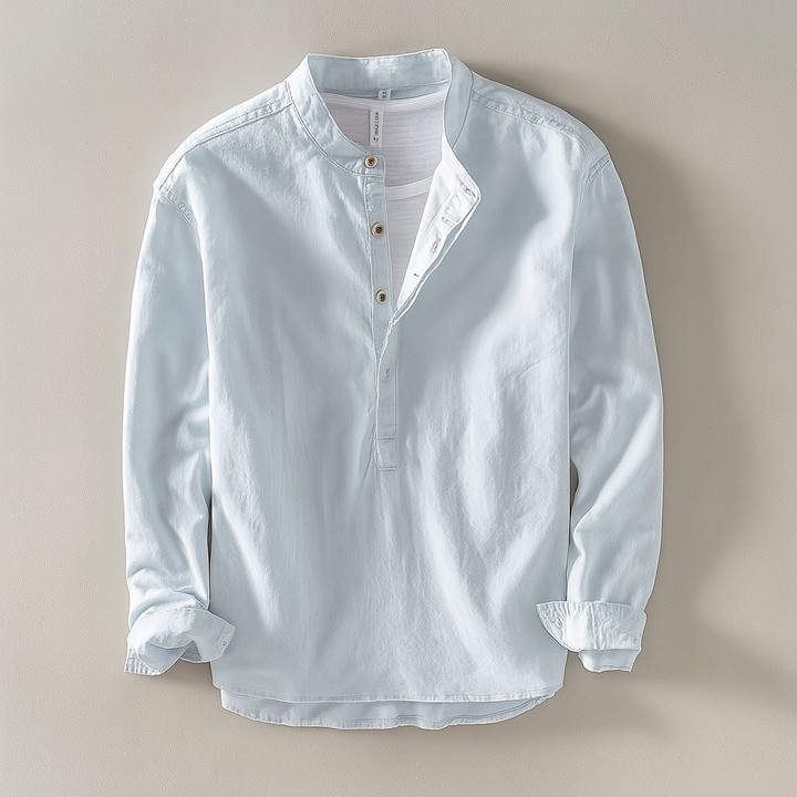 Heren Overhemd met Kraag en Knopen - Casual Linnen Look - Hemelsblauw