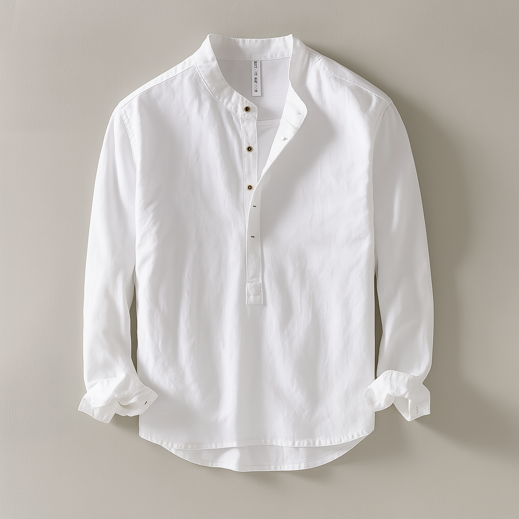 Heren Overhemd met Kraag en Knopen - Casual Linnen Look - Wit