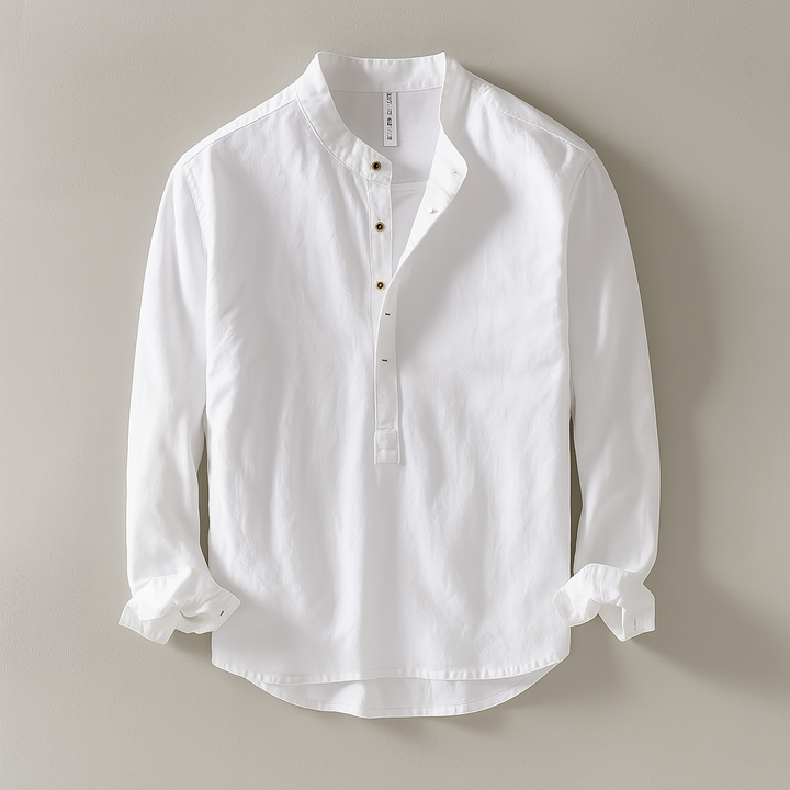 Heren Overhemd met Kraag en Knopen - Casual Linnen Look - Wit