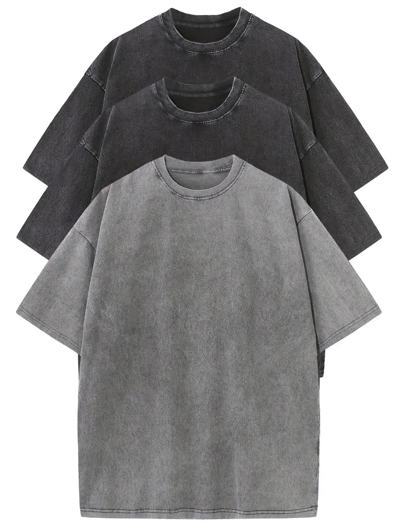 Heren Oversized Katoenen Basis T-Shirt Set 3-Pack - 2 Black | 1 Gray