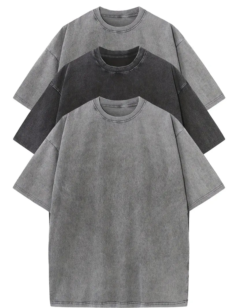 Heren Oversized Katoenen Basis T-Shirt Set 3-Pack - 2 Gray | 1 Black