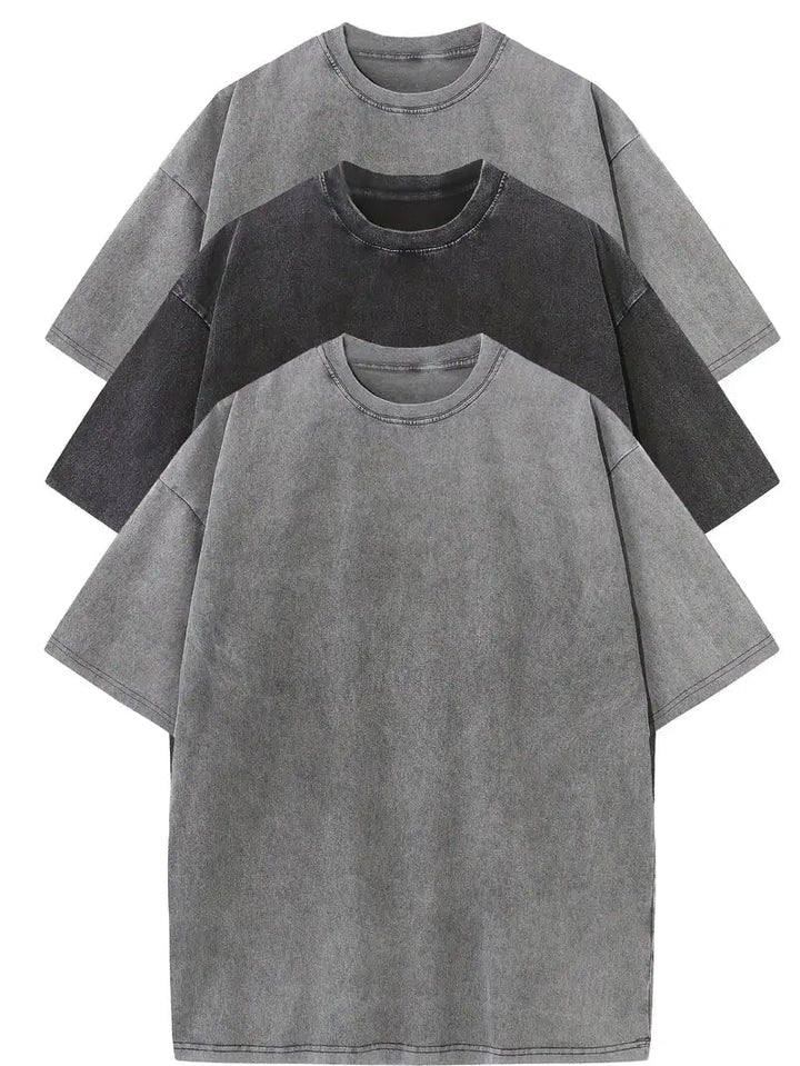 Heren Oversized Katoenen Basis T-Shirt Set 3-Pack - 2 Gray | 1 Black