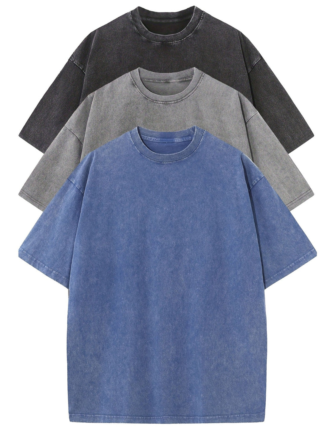 Heren Oversized Katoenen Basis T-Shirt Set 3-Pack - Black | Gray | Blue