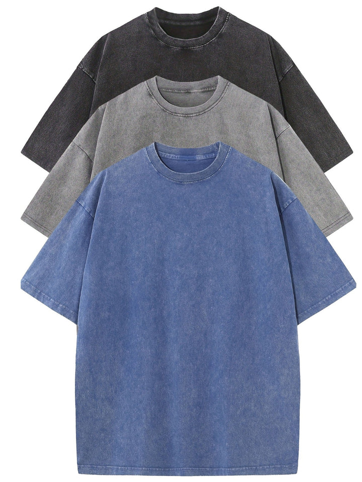 Heren Oversized Katoenen Basis T-Shirt Set 3-Pack - Black | Gray | Blue