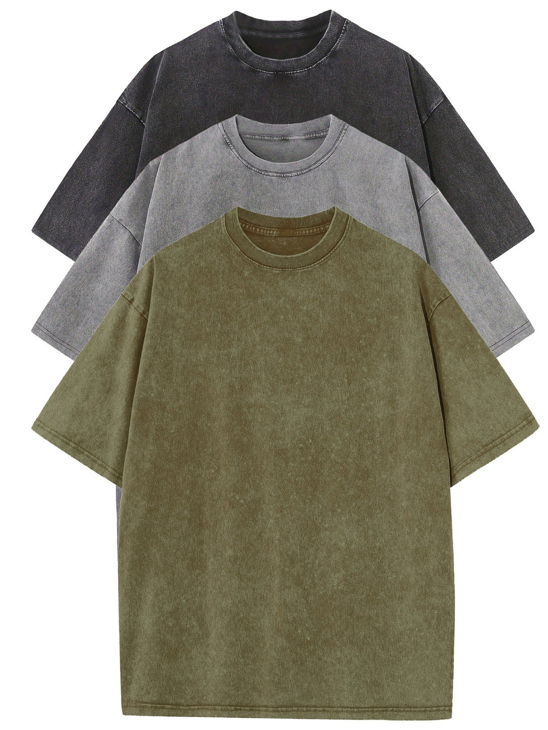 Heren Oversized Katoenen Basis T-Shirt Set 3-Pack - Black | Gray | Green
