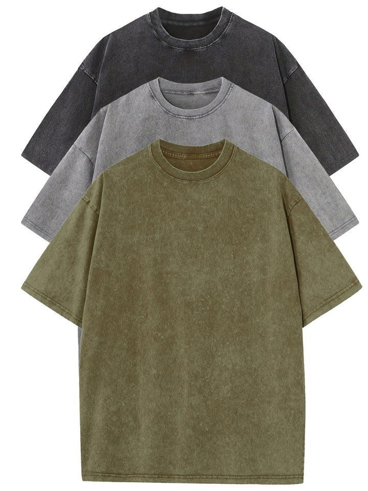 Heren Oversized Katoenen Basis T-Shirt Set 3-Pack - Black | Gray | Green