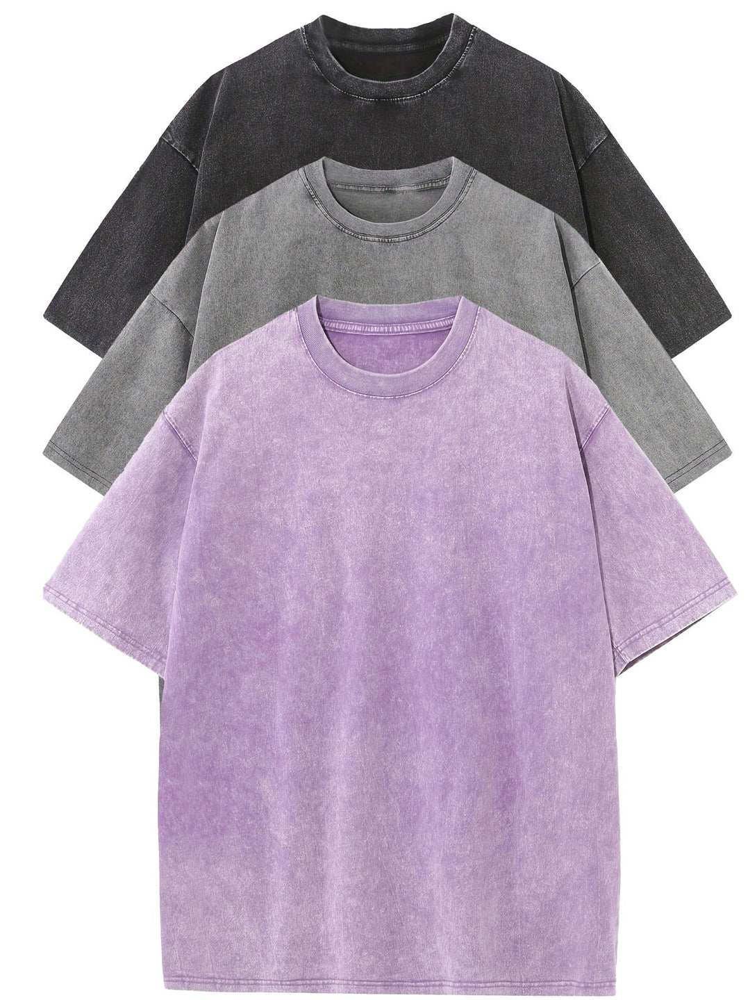 Heren Oversized Katoenen Basis T-Shirt Set 3-Pack - Black | Gray | Purple