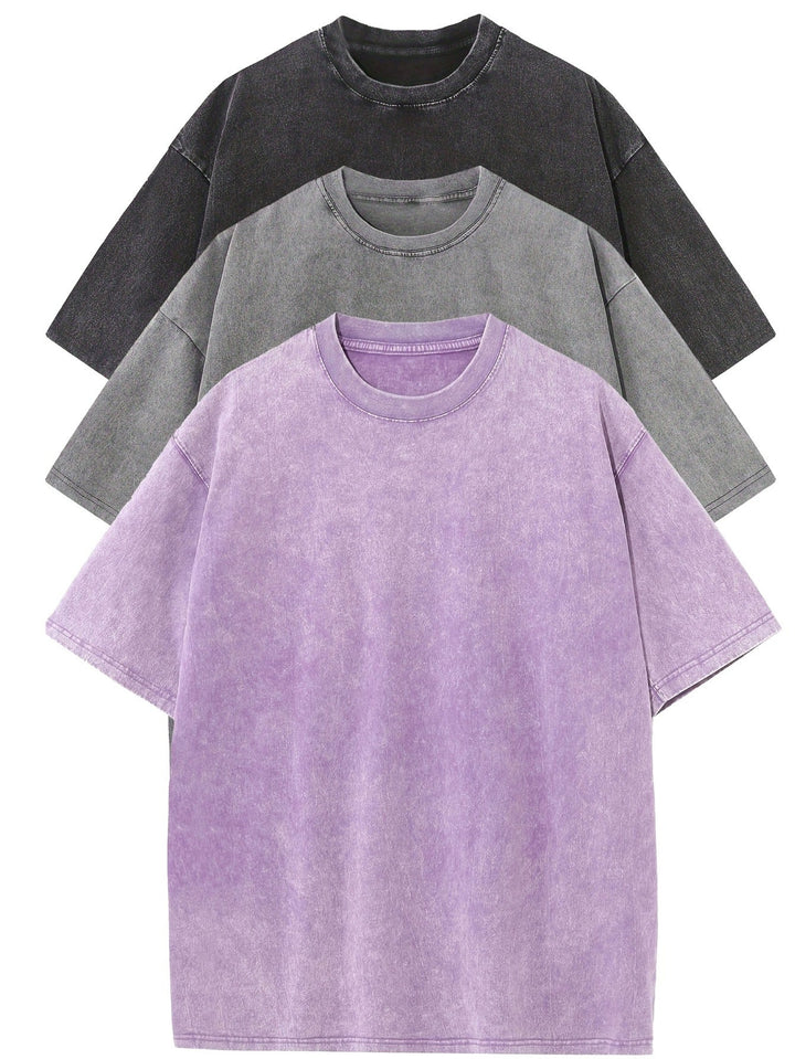 Heren Oversized Katoenen Basis T-Shirt Set 3-Pack - Black | Gray | Purple