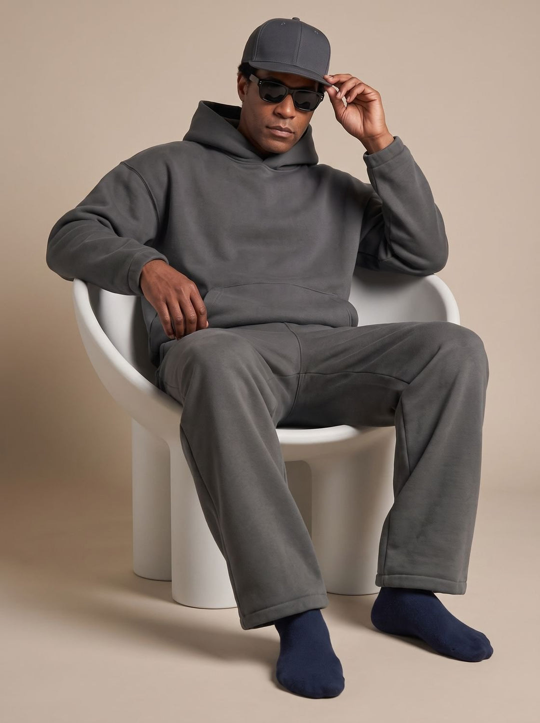 Heren Oversized Trainingspak in donkergrijs, Hoodie en Joggingbroek Set