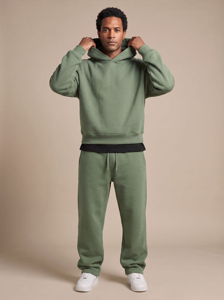 Heren Oversized Trainingspak in legergroen, Hoodie en Joggingbroek Set