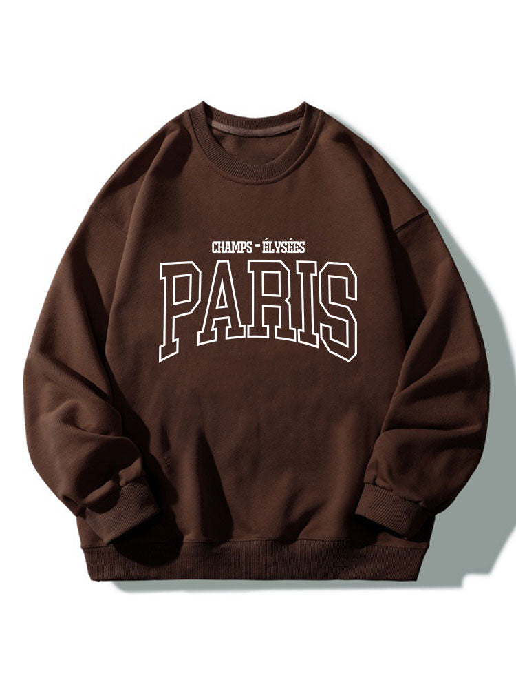 Heren Paris Grafisch Sweatshirt in donkerbruin, Relaxed Fit Crew Neck