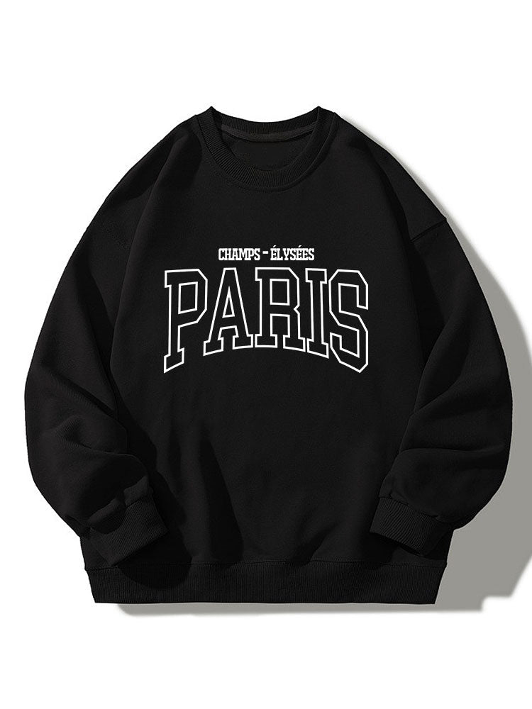 Heren Paris Grafisch Sweatshirt in zwart, Relaxed Fit Crew Neck