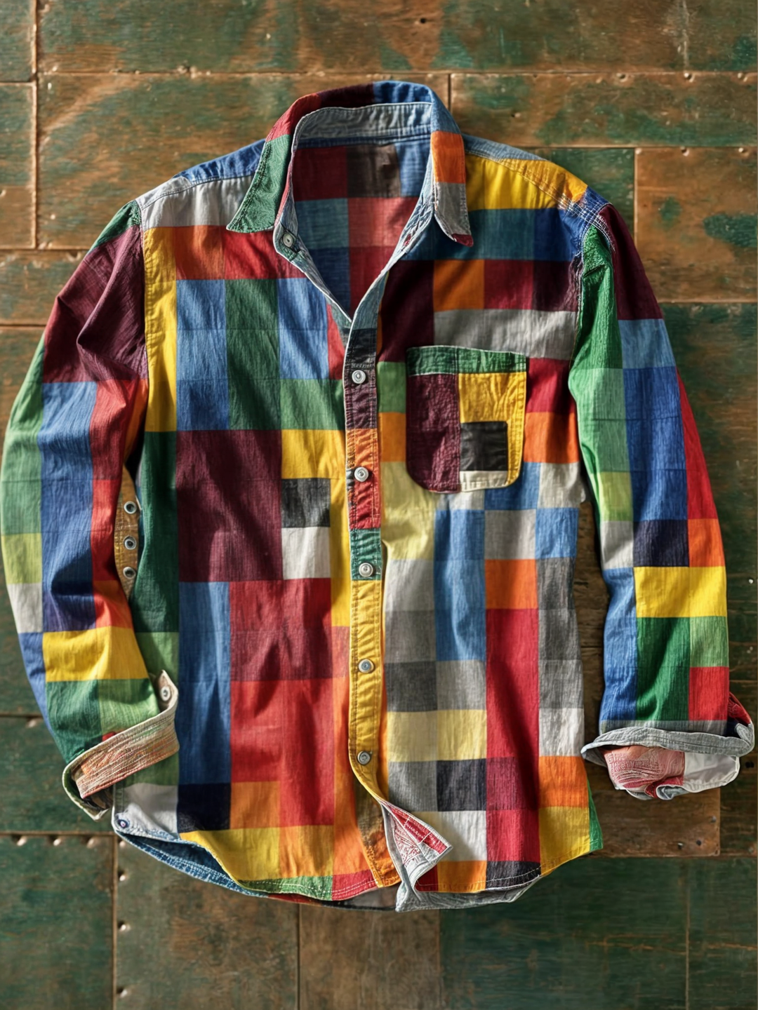 Heren Patchwork Overhemd - Kleurrijke Relaxed Fit - Multicolor 1
