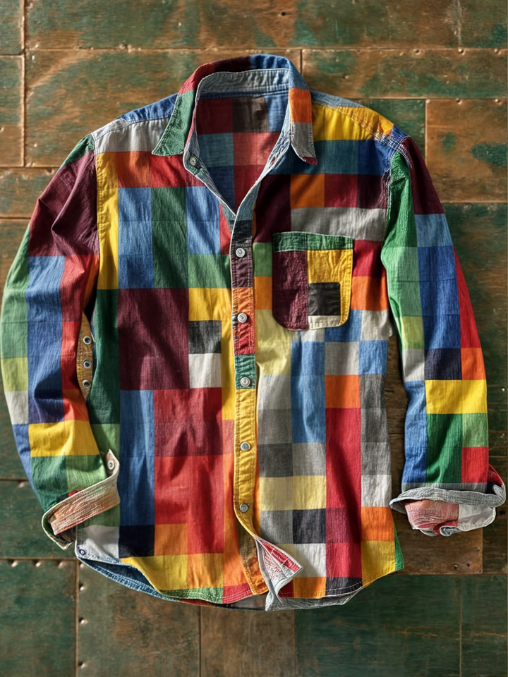 Heren Patchwork Overhemd - Kleurrijke Relaxed Fit - Multicolor 1
