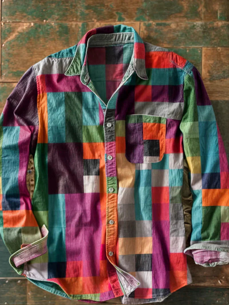 Heren Patchwork Overhemd - Kleurrijke Relaxed Fit - Multicolor 2