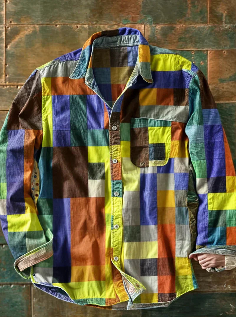 Heren Patchwork Overhemd - Kleurrijke Relaxed Fit - Multicolor 3
