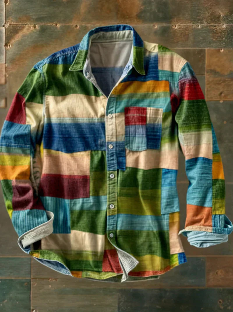 Heren Patchwork Overhemd - Kleurrijke Relaxed Fit - Multicolor 4