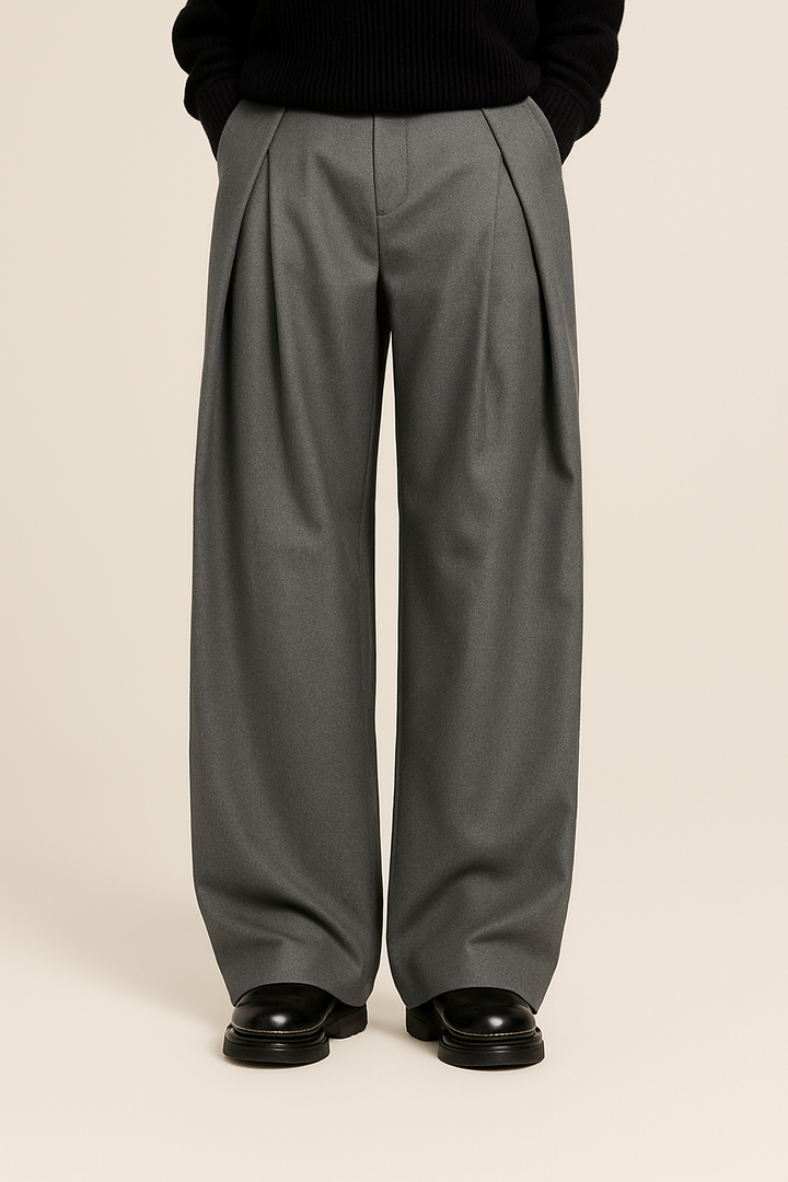 Heren Plissé Pantalon Hoge Taille - Elegant Klassiek - Grijs