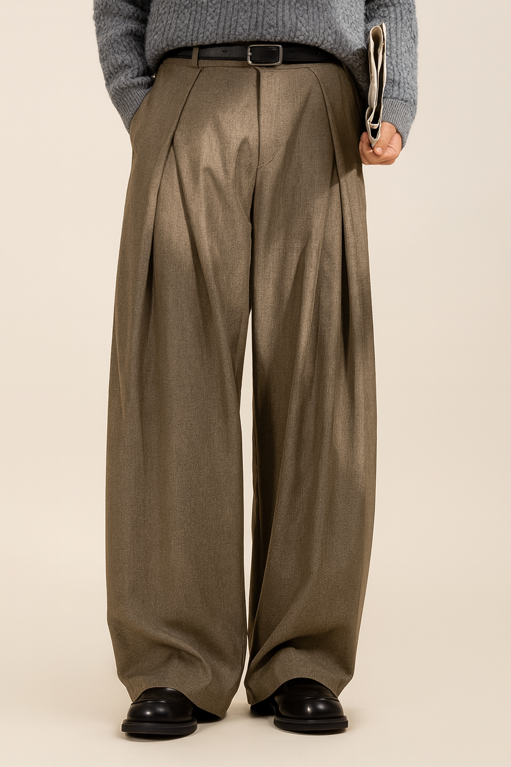 Heren Plissé Pantalon Hoge Taille - Elegant Klassiek - Taupe