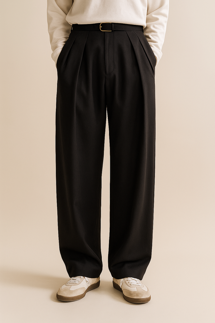 Heren Plissé Pantalon Hoge Taille - Elegant Klassiek - Zwart
