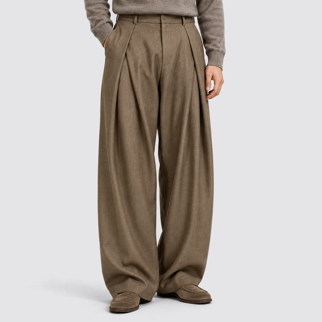 Heren Plissé Wijde Broek in lichtbruin, Klassieke Tailored Fit