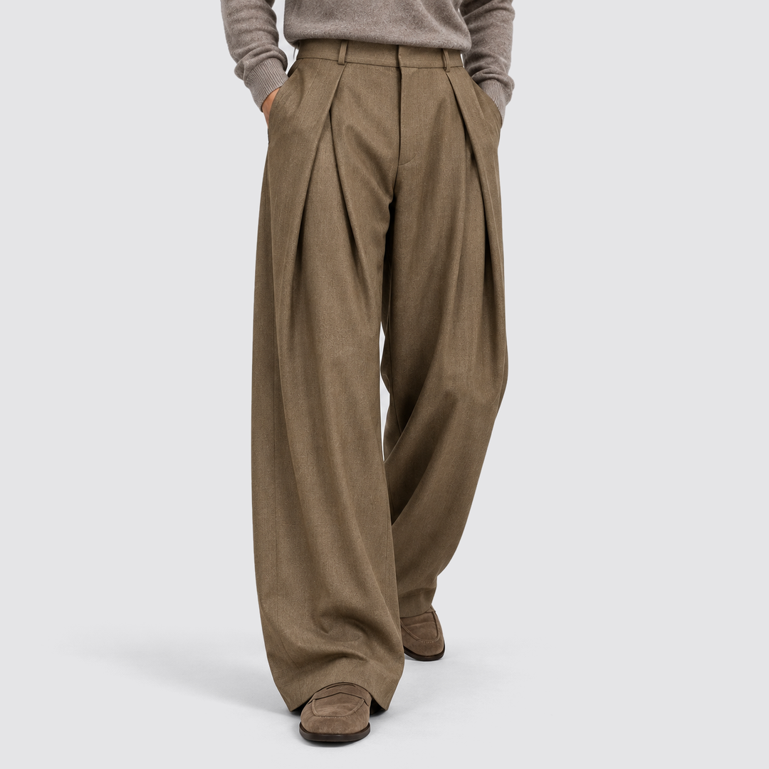 Heren Plissé Wijde Broek - Klassieke Tailored Fit