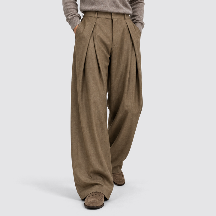 Heren Plissé Wijde Broek - Klassieke Tailored Fit