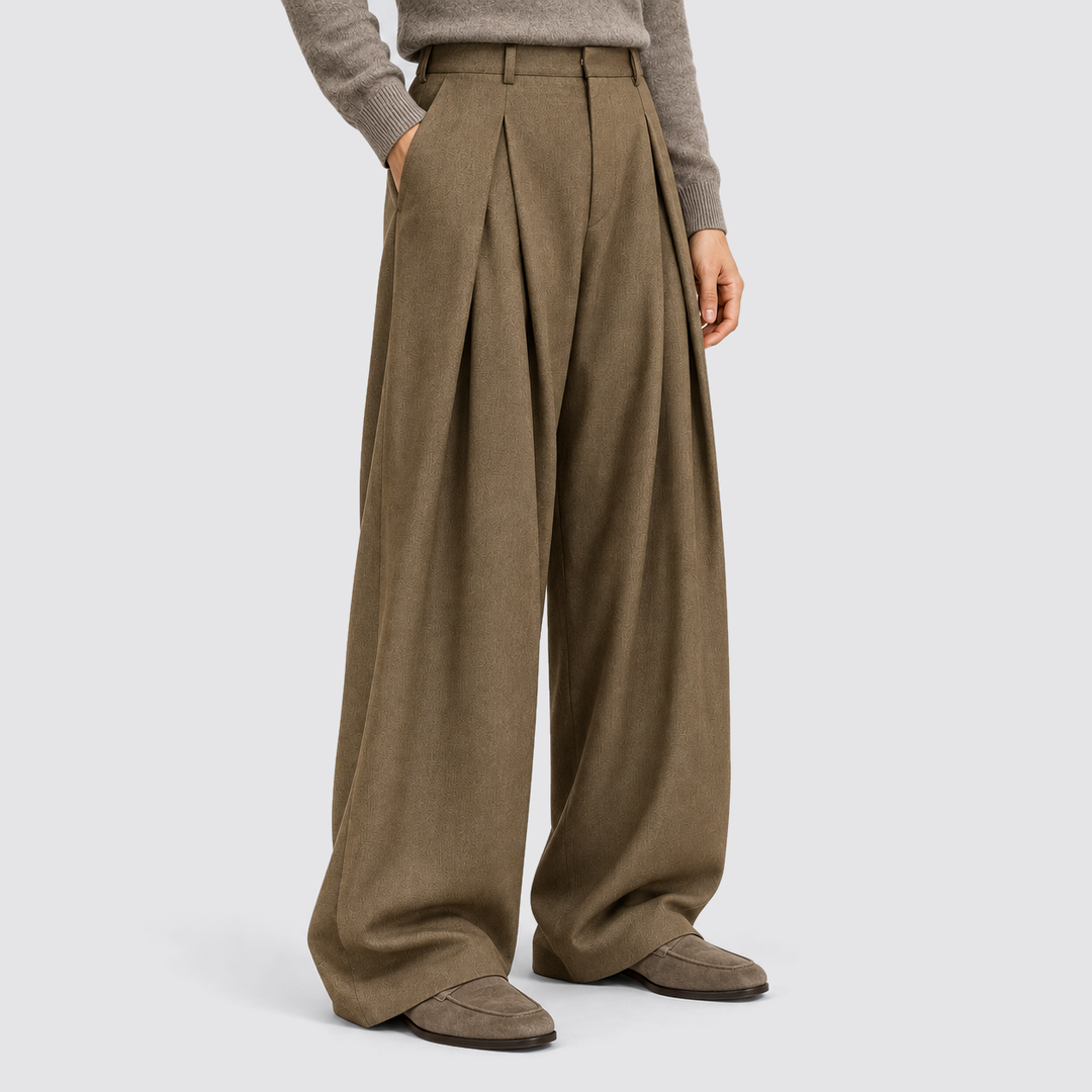 Heren Plissé Wijde Broek - Klassieke Tailored Fit