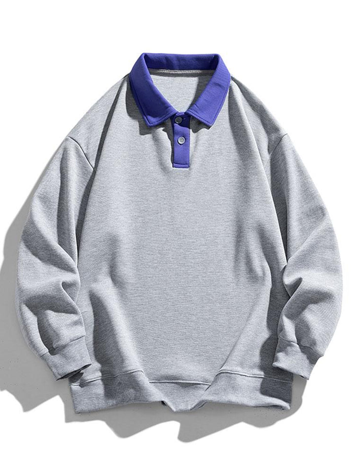 Heren Polokraag Sweatshirt met Knopen in grijs, Relaxed Fit